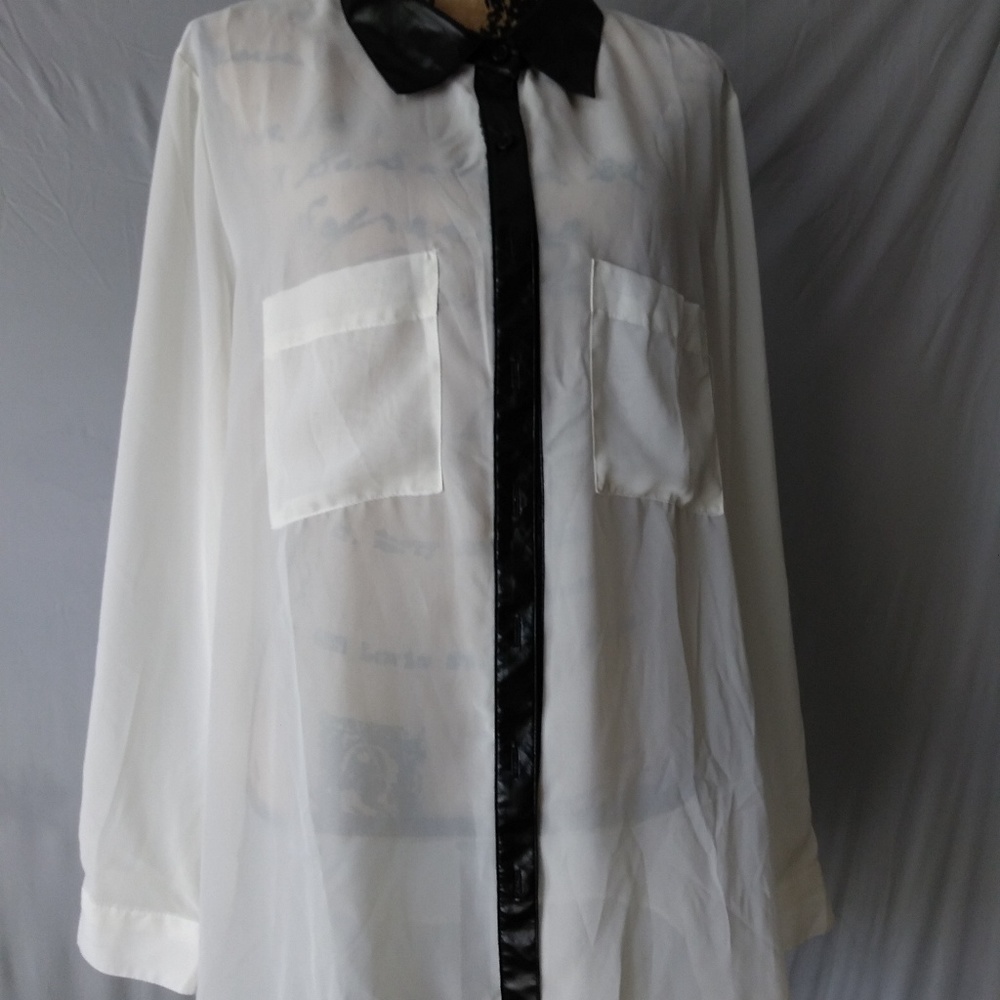 Gold Rama See-Thru blouse with faux leather trim.